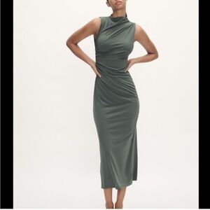 Zara green mockneck ruche dress size small perfect condition